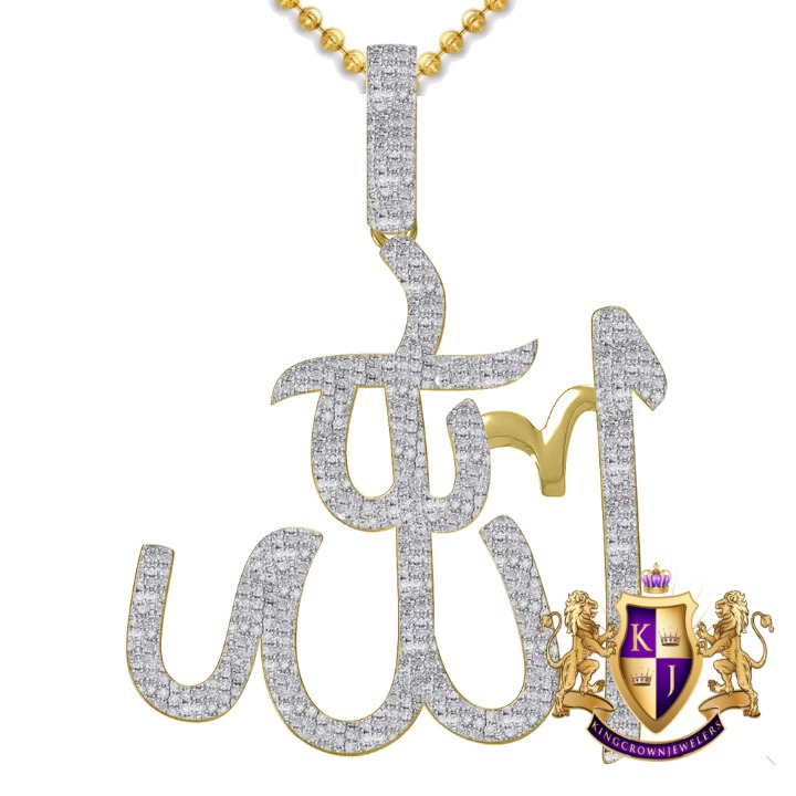 Real Genuine Diamond 0.61 Cwt. Allah Muslim Pendent 10K Gold On Charm Chain Set