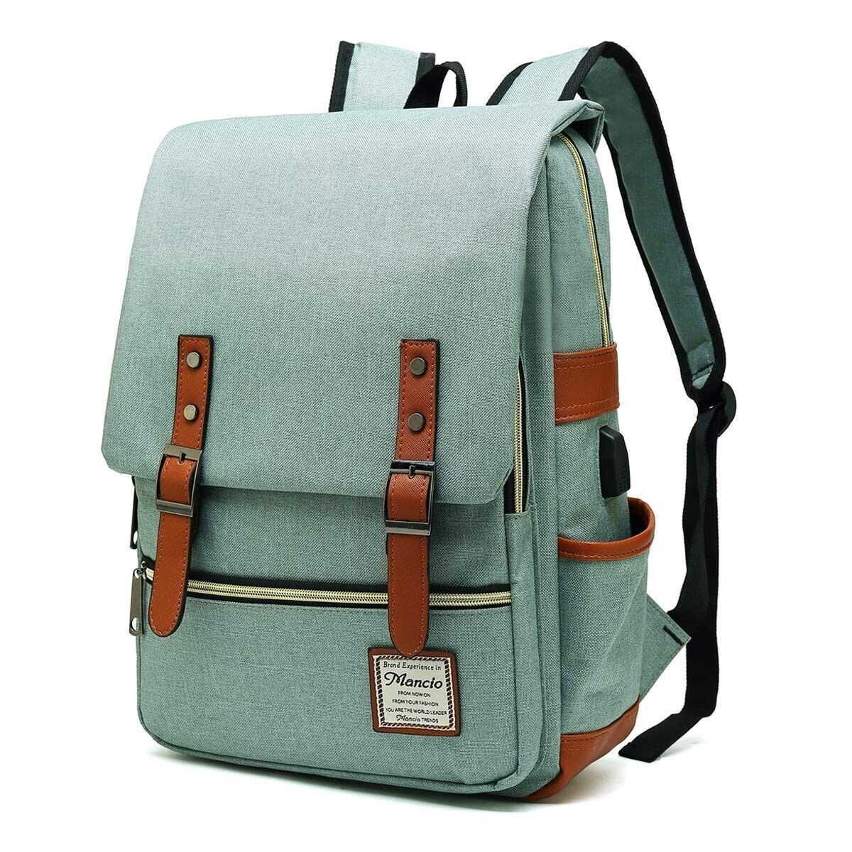MANCIO Slim Laptop Backpack with USB Charging Port College, Casual Daypacks for