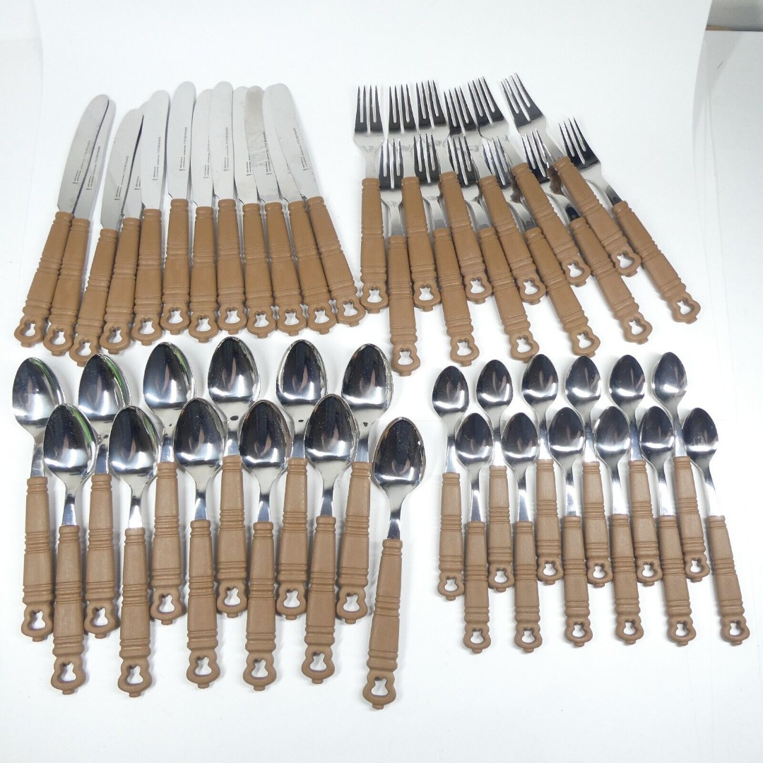 Grasoli Rustikal Germany Flatware Set 48pc Service for 12 MCM Faux Wood Handles