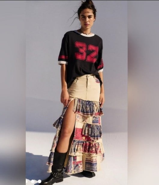NWT FREE PEOPLE Harvest Moon Ruffle layered Maxi Skirt Perfect Condition Size 31