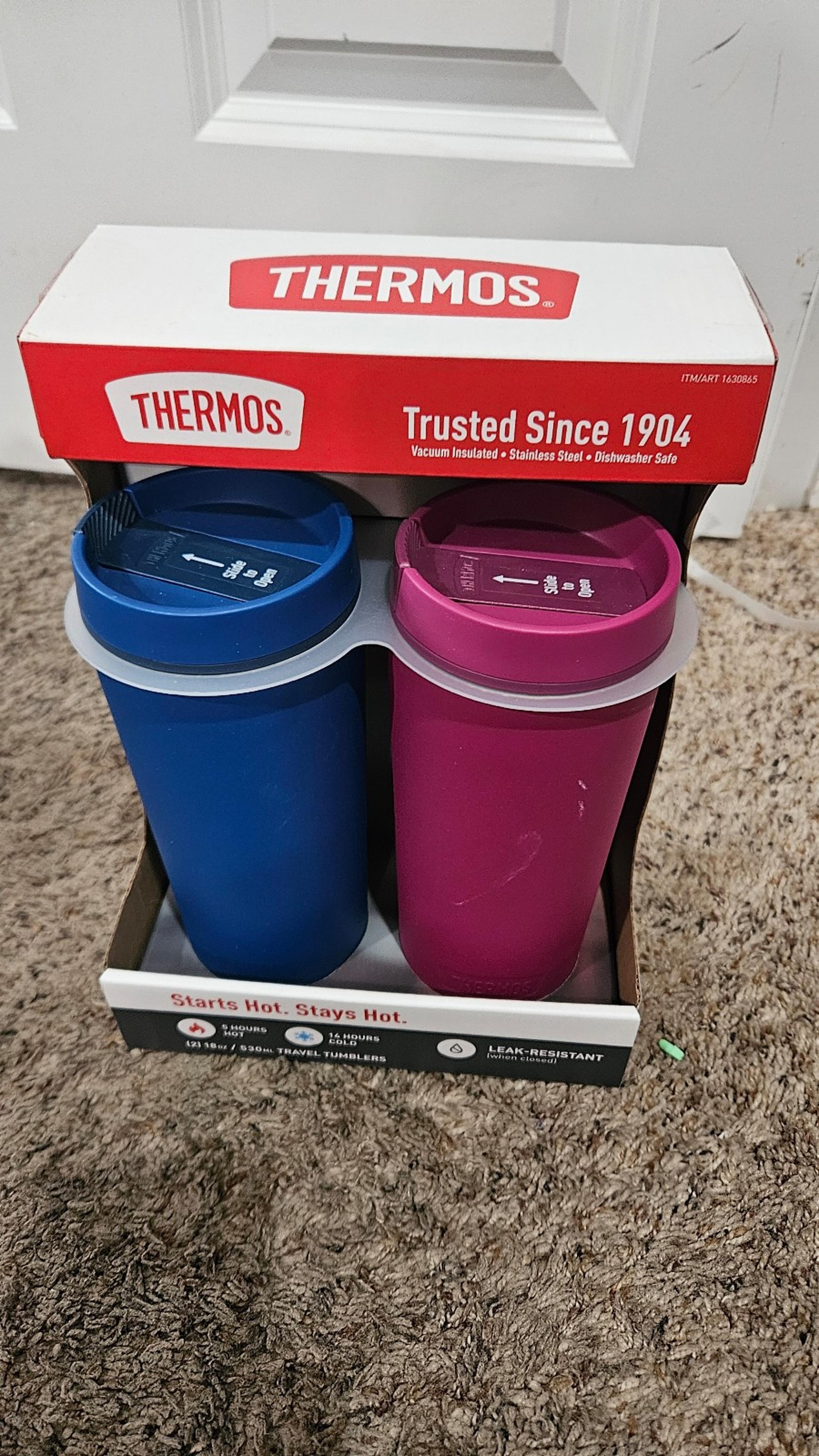 NEW THERMOS 2 PACK - 18 OZ TRAVEL TUMBLERS HOT & COLD STAINLESS STEEL