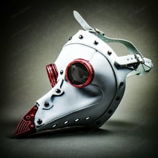 White Plague Doctor Mask Halloween Red Bird Nose Beak Leather Steampunk #1076