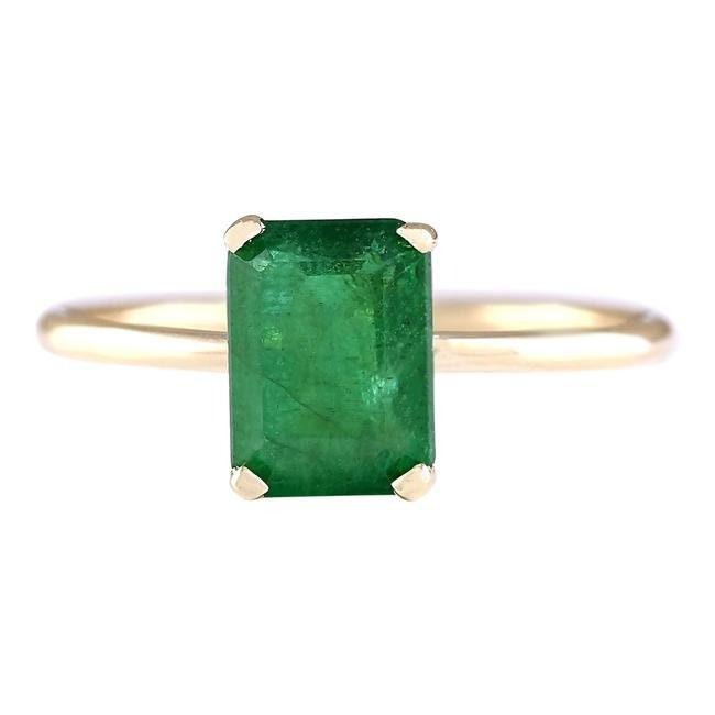 1.85Ct Natural Green Emerald Solitaire Ring 14k Yellow Gold