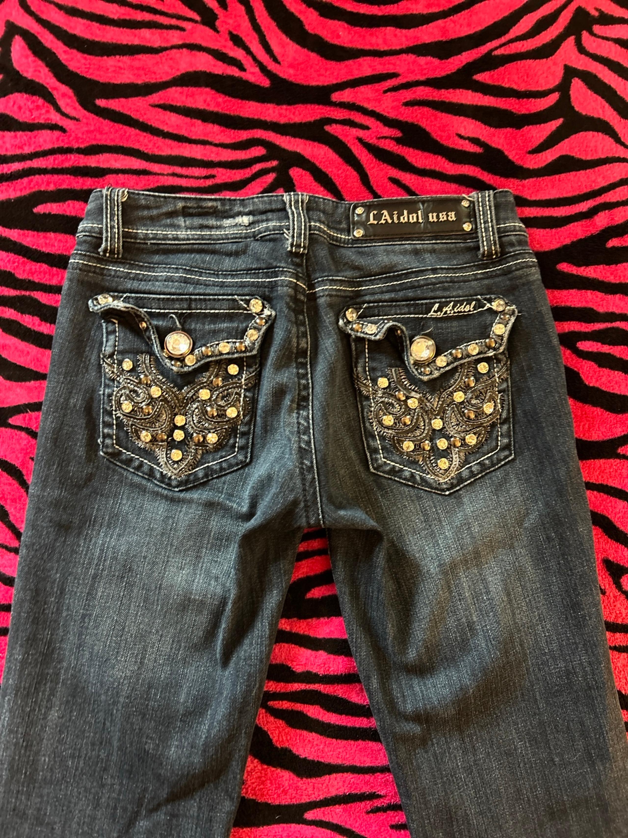 Vintage Y2K Lowrise LA Idol Dark Wash Bootcut Rhinestone Jeans