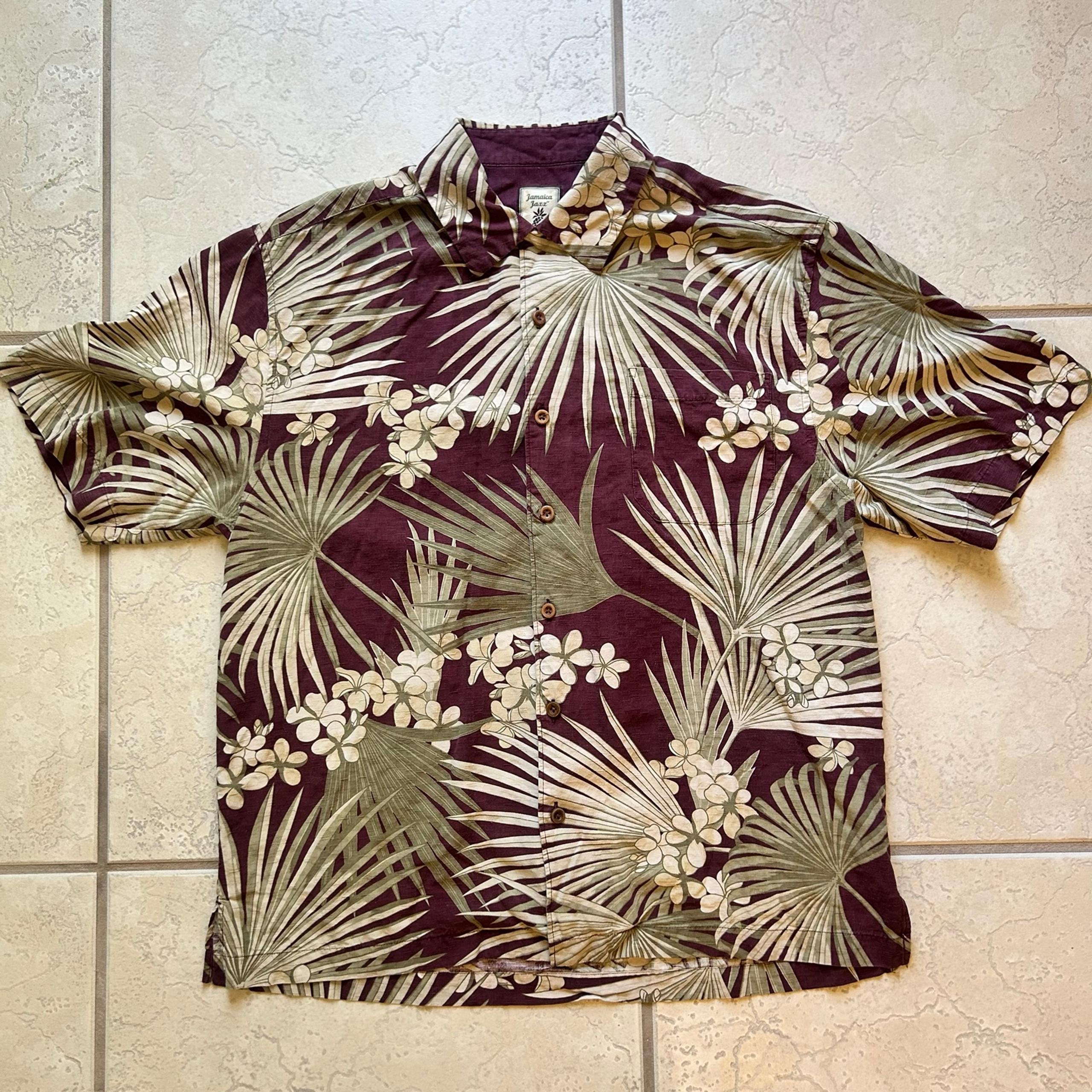 Jamaica Jaxx Shirt Mens Medium Red Floral Button Down Hawaiian Silk Aloha Camp