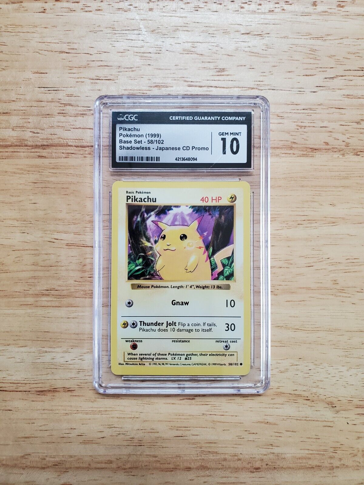 Pokemon CGC 10 GEM MINT 1999 Pikachu Shadowless Base Set Card