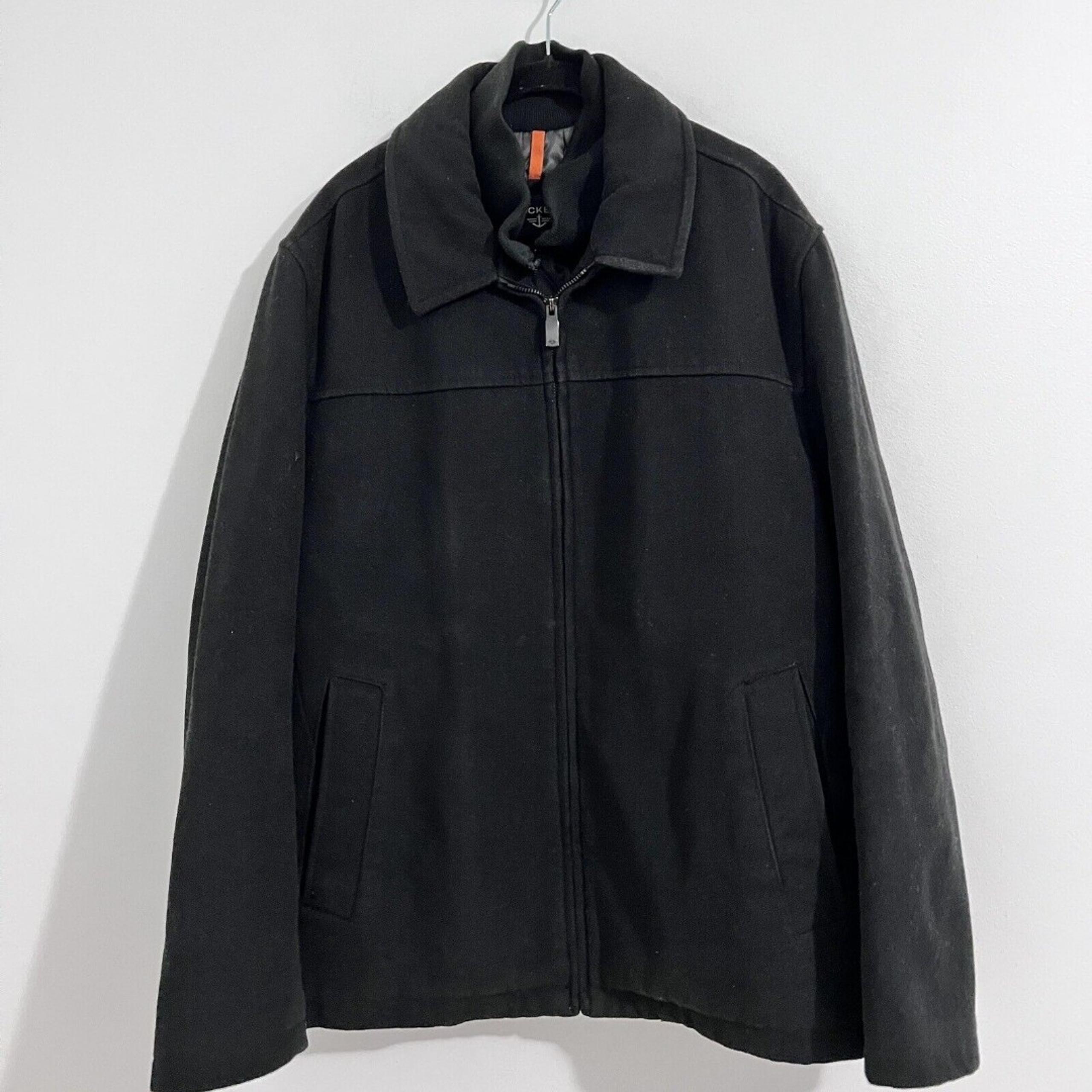 Dockers Men Peacoat Jacket Gray Size XL Faux Mock Layer Zipper Minimal 9% Wool