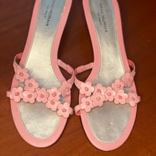 Pink Floral Kitten Heel Sandals – Size 8.5 | Strappy Leather Flowers