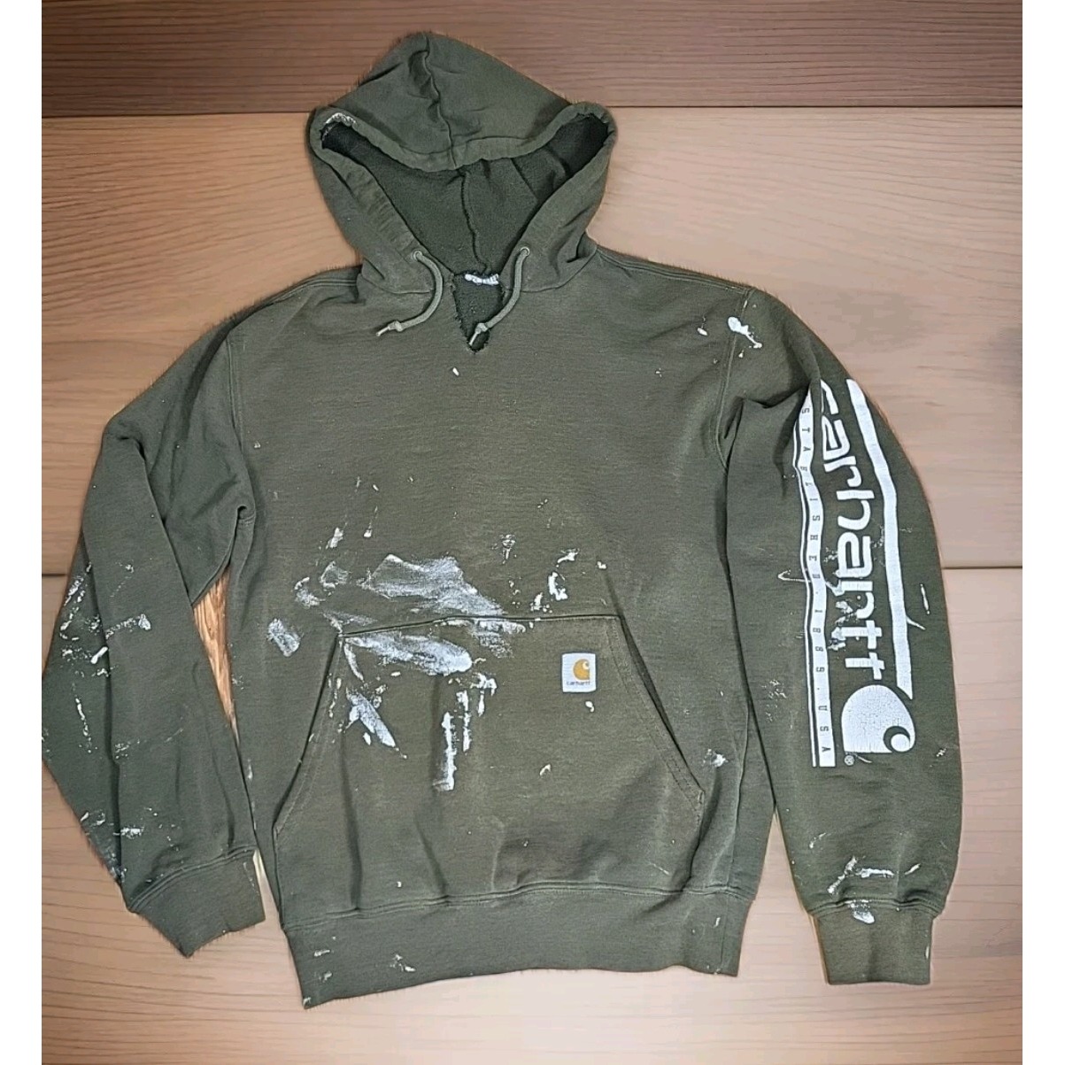 Thrashed Sun Fade Carhartt Hoodie Sweatshirt Mens Medium Green Grunge Distressed
