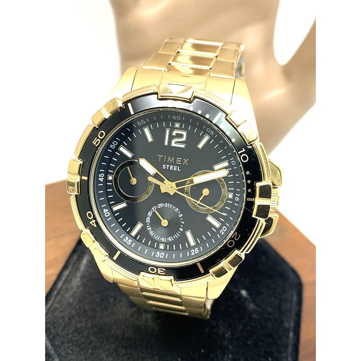 Timex Men's Watch TW2T50800 Quartz Black Dial Gold Tone Stainless Steel 45mm