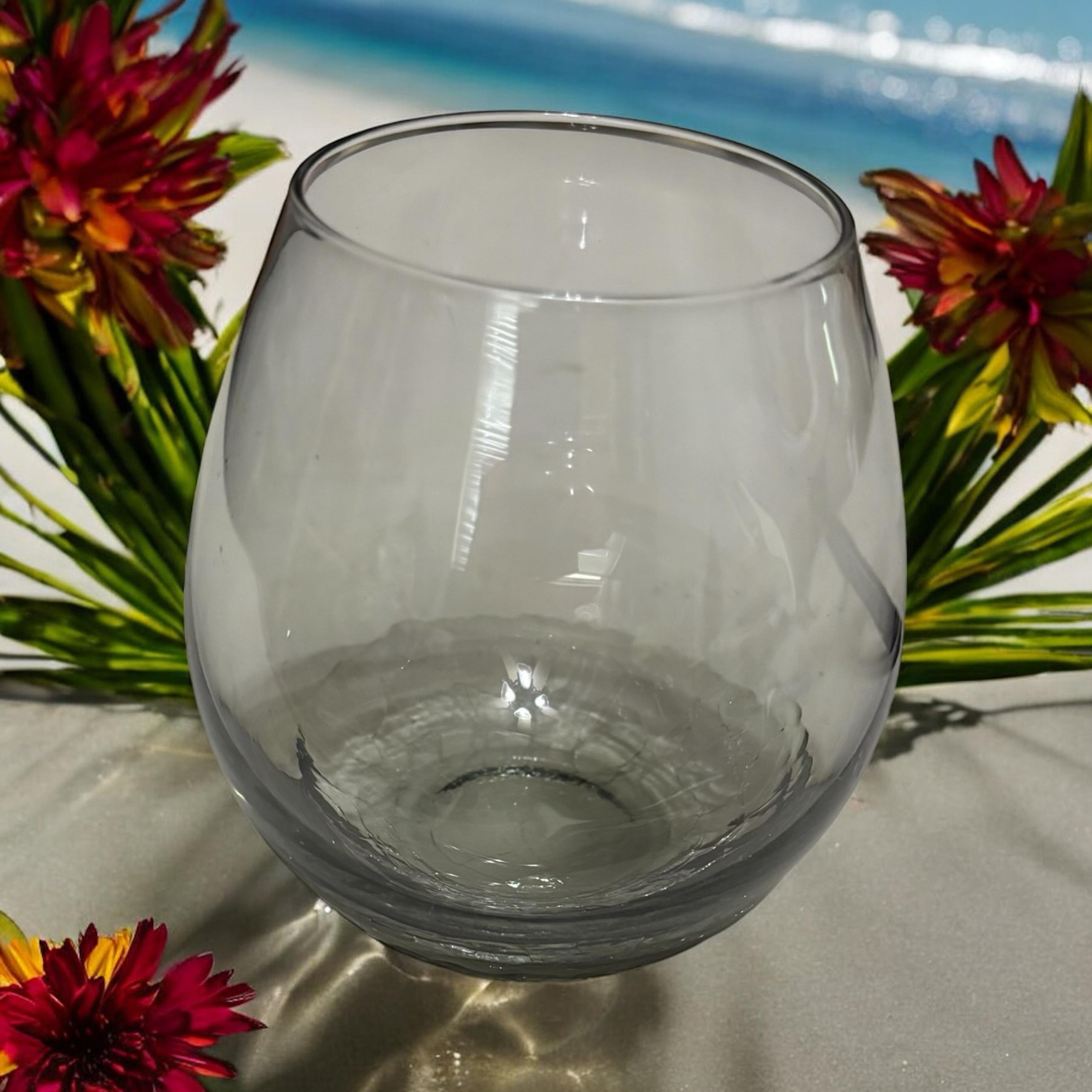 Pier 1 Imports Crackle Glass Smoke Gray Stemless Wine Glass Hand Blown