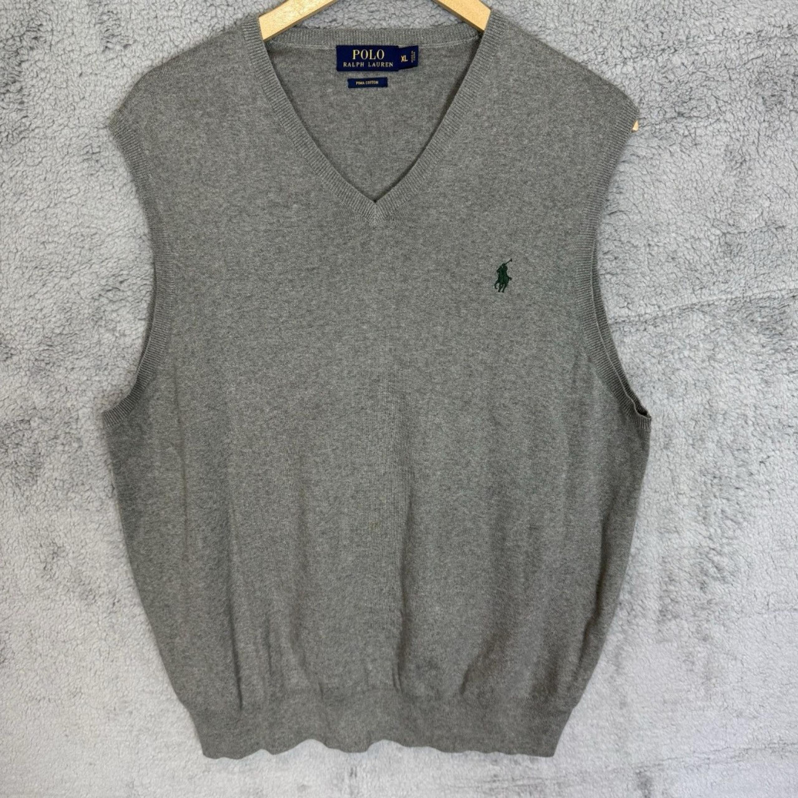 Polo Ralph Lauren Sweater Vest Mens XL Grey Solid Pima Cotton Casual