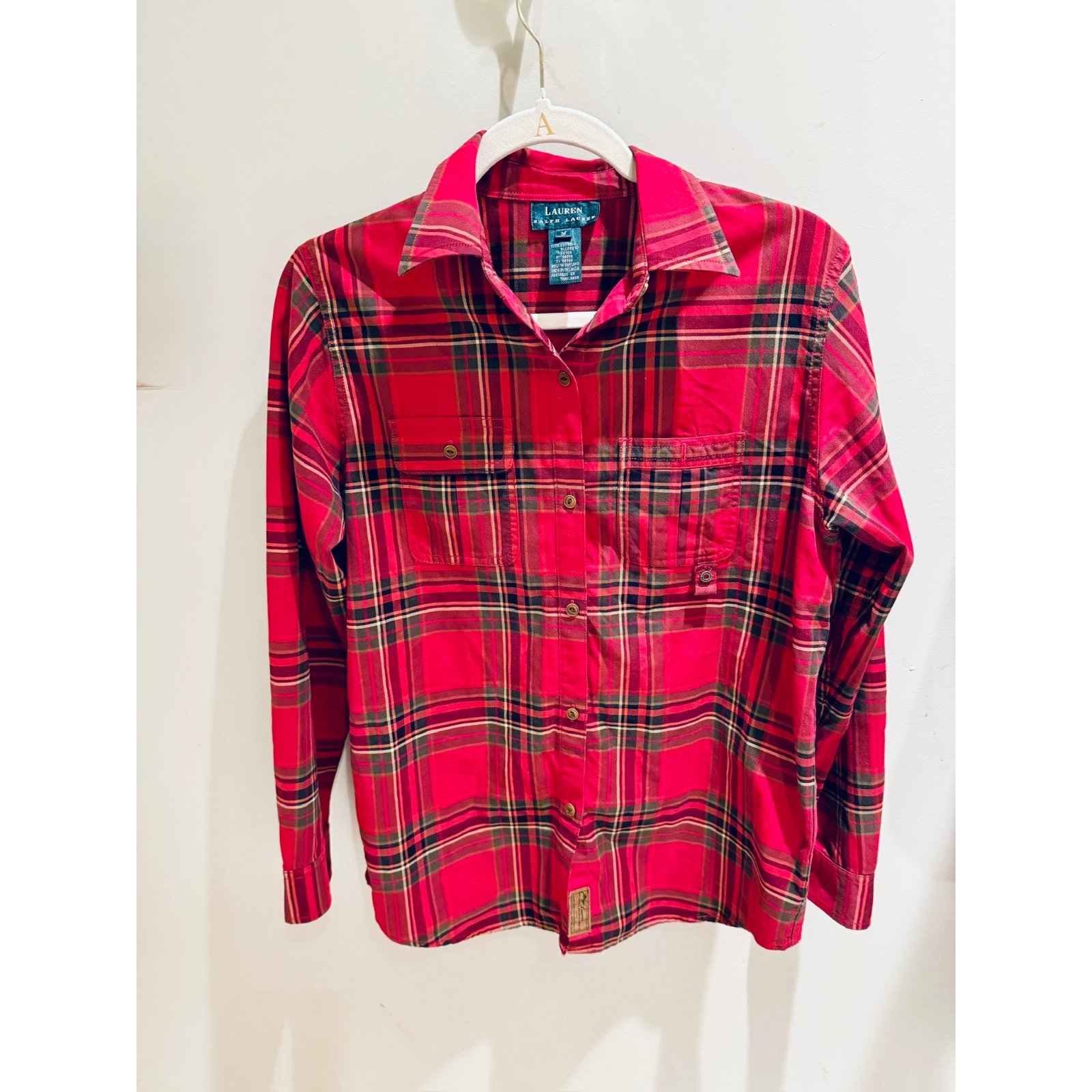 Vintage Lauren Ralph Lauren Plaid Shirt Button Down Long Sleeve Red Medium