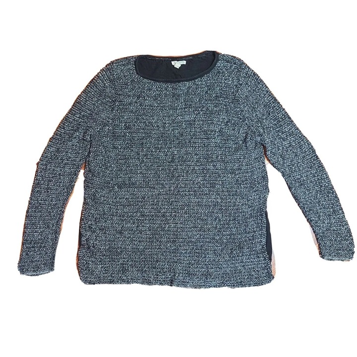 EILEEN FISHER Gray Black Knit Linen Cotton Pullover Sweater Womens Size L Large