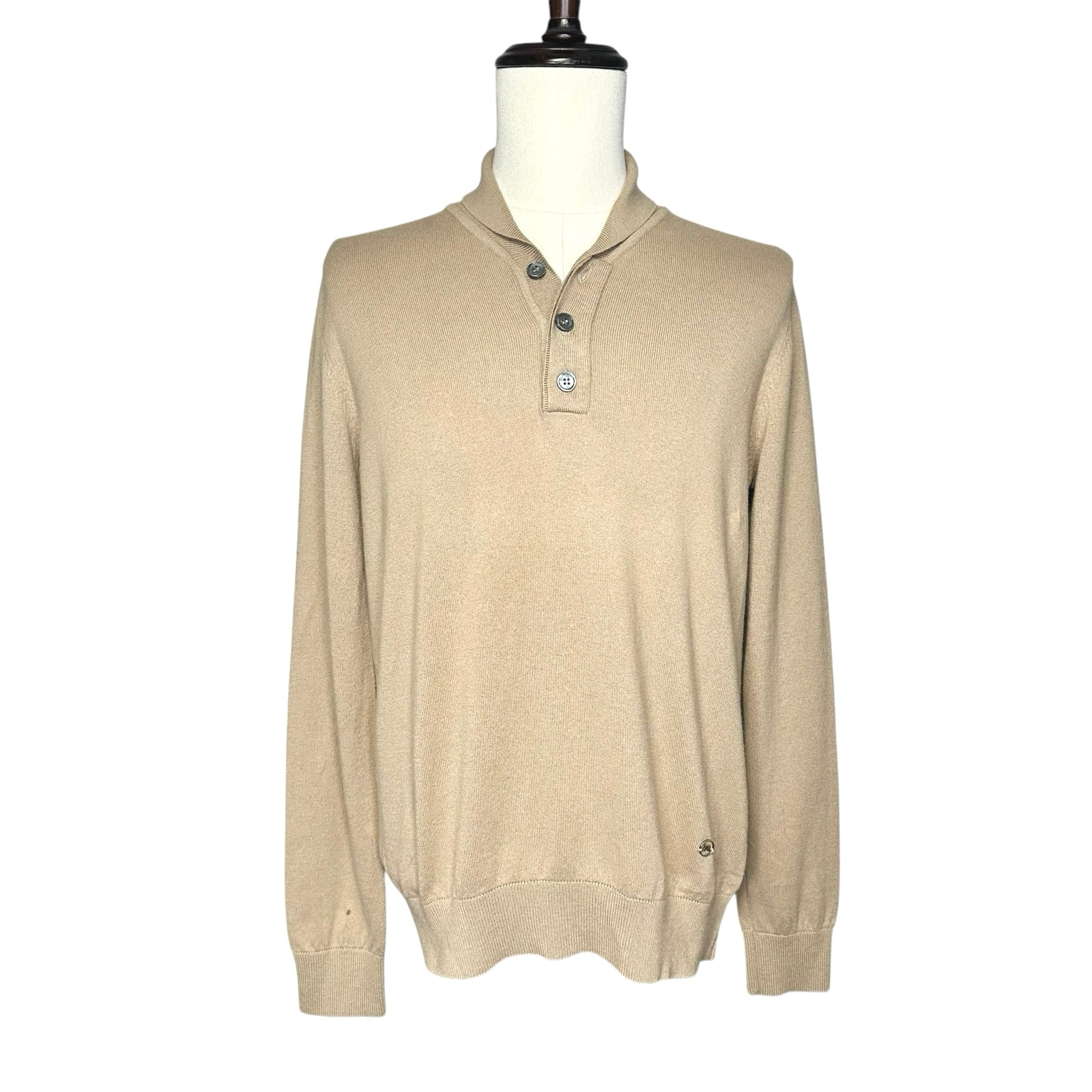 J.Lindeberg | Men | Batique Khaki Wool Cotton Blend LS Golf Polo Shirt | Large