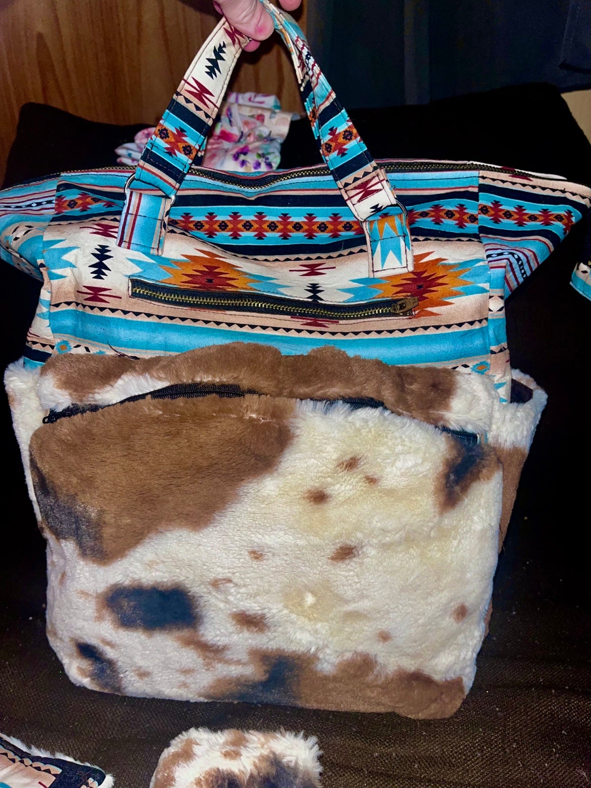 Diaper bag, infant car seat cover, & straps BUNDLE! Custom Southwest cowhide