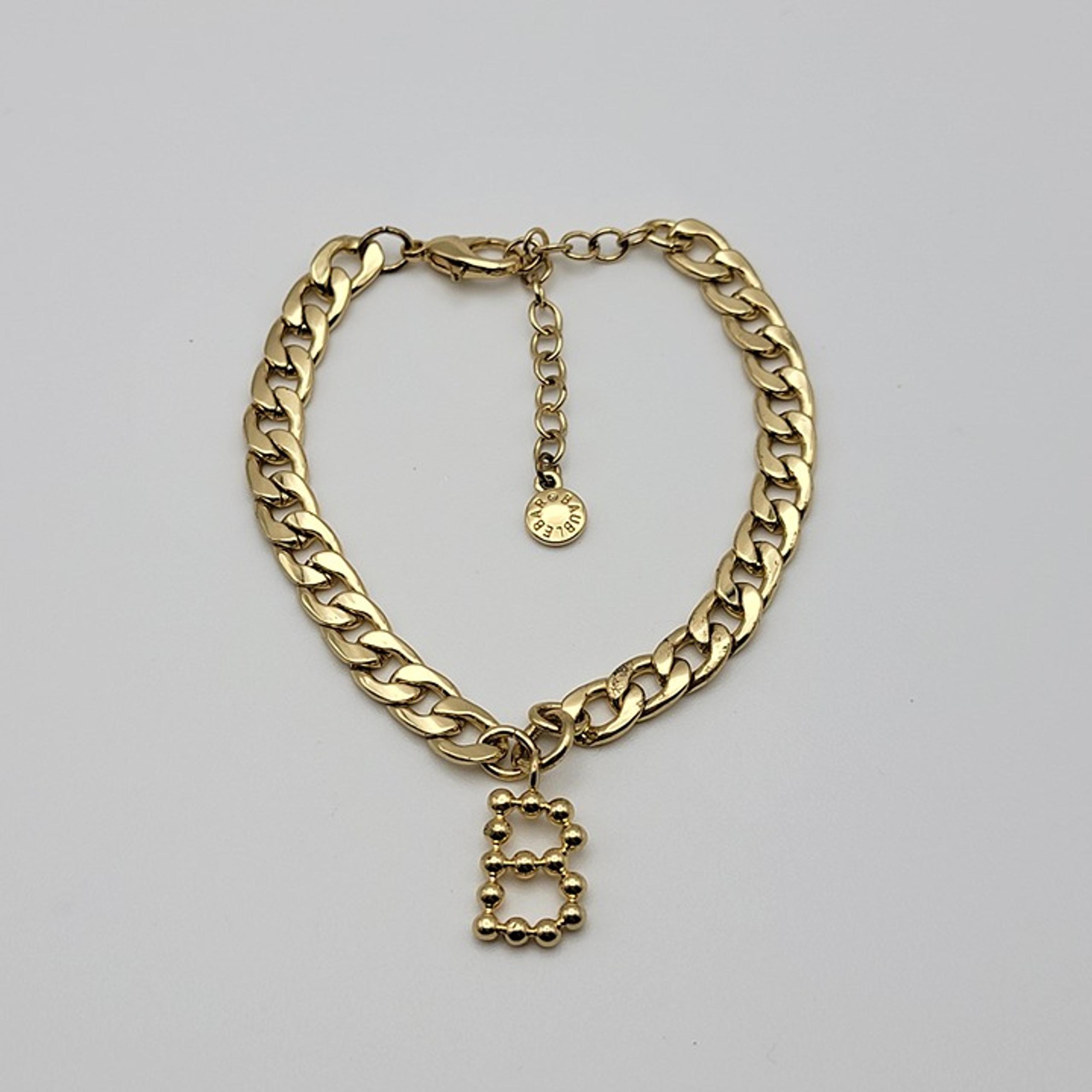 Baublebar Gold Tone Curb Chain Bracelet "B" Charm 7.5-9.5 In Lobster Clasp