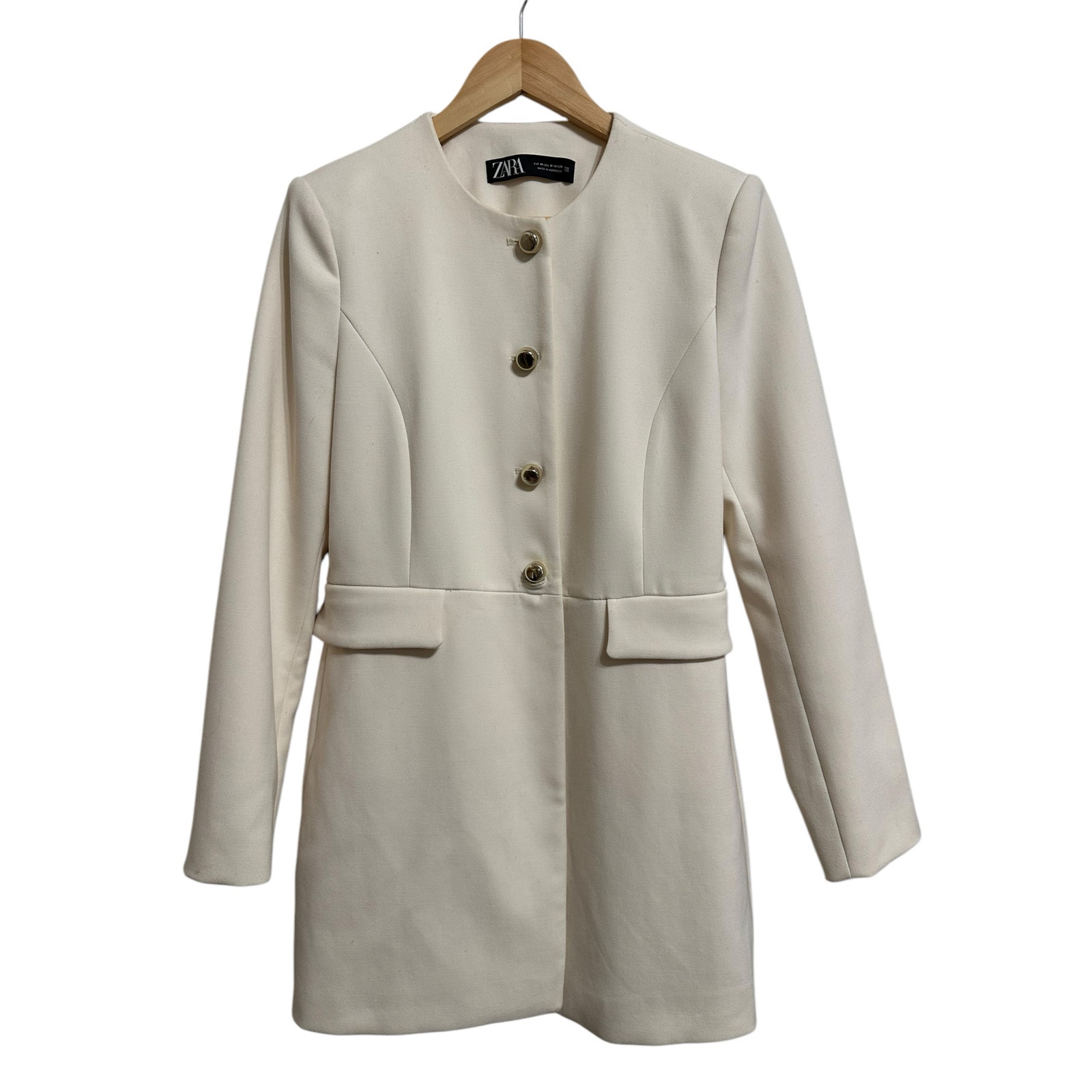 zara collarless button front single breasted blazer jacket size Medium