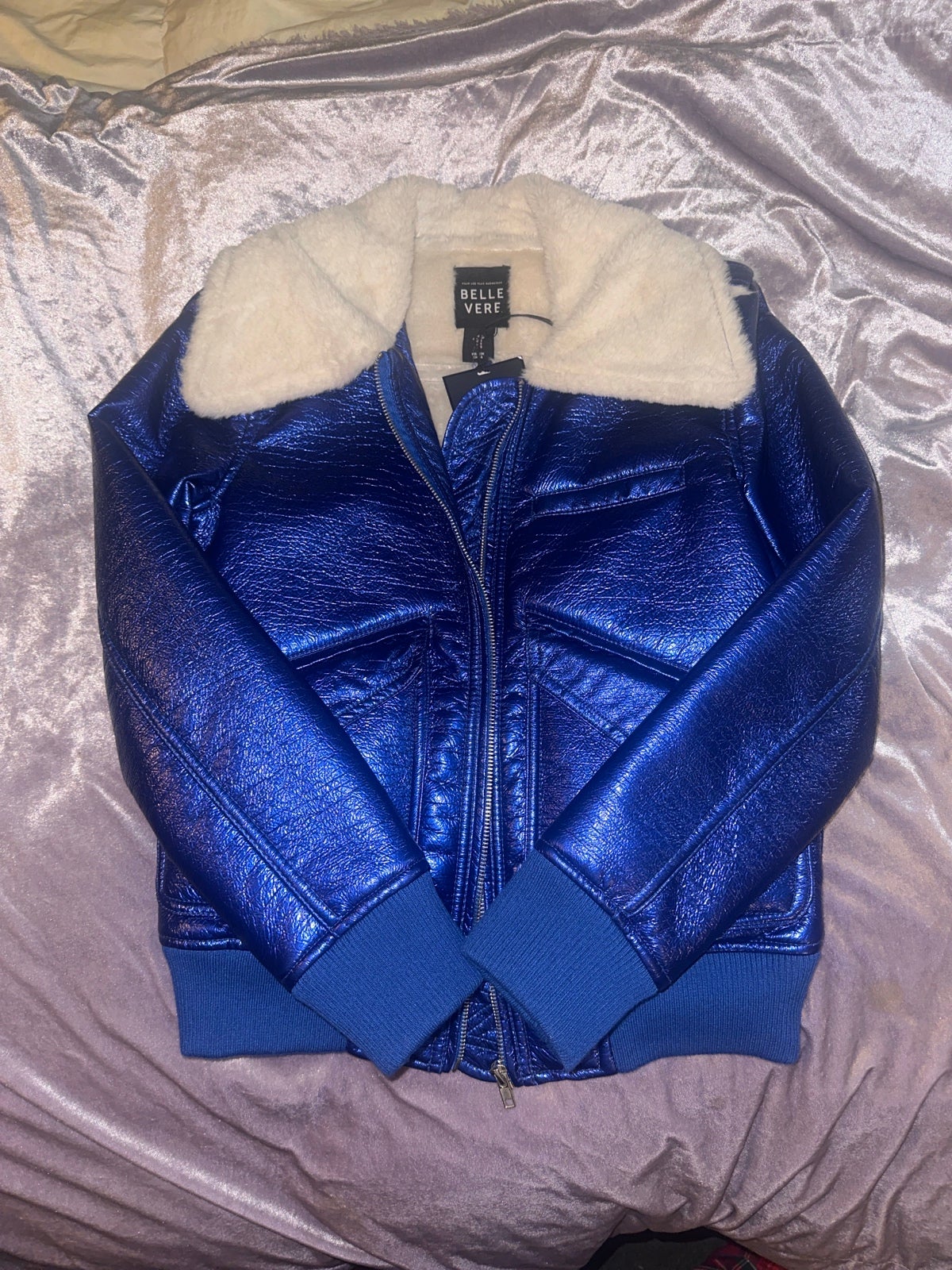 Electric Metallic Blue Aviator Bomber Jacket