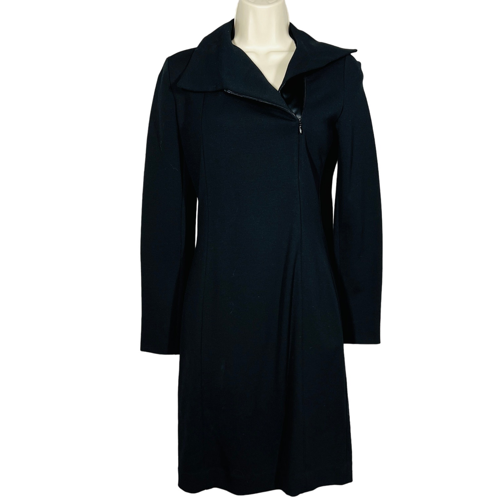 Emporio Armani Sheath Dress Side Zip Wide Collar Long Sleeve Stretch - 36