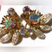 Beau Jewels ornate Rococo clip earrings, faux pearl, AB Crystal, gold tone