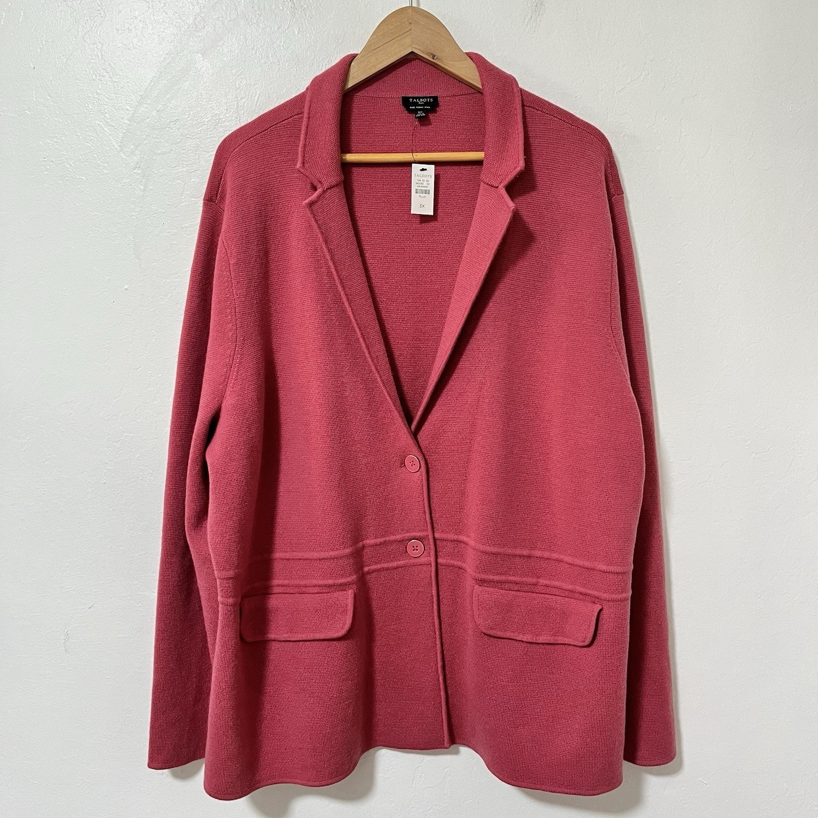 Talbots Merino Wool Knit Sweater Blazer Size 3X Pink Career Quiet Luxury NEW