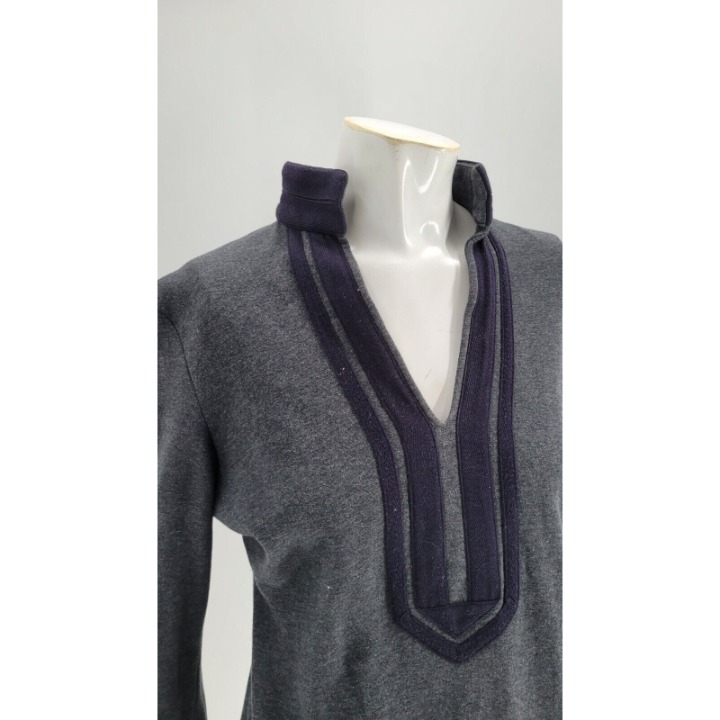 Tory Burch Womens Cotton Gray Navy Blue Tunic Top S