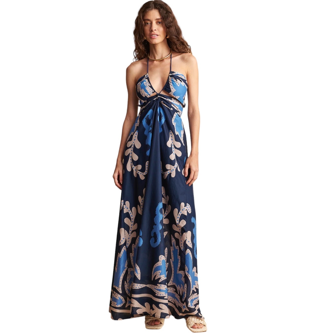 August Resort Wear Aphrodite Dark Blue Maxi Dress Size Large NWT Made in Greece