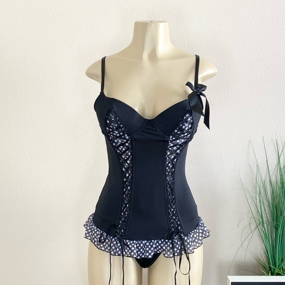 Morbid Threads | Vintage Black And White Gingham 2 PC Corset Set Sz 36B/M