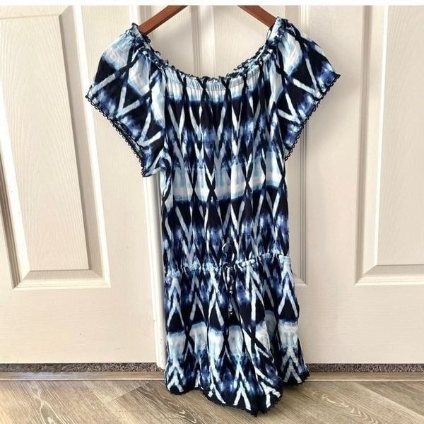 L. Space blue and white tie dye short sleeved romper