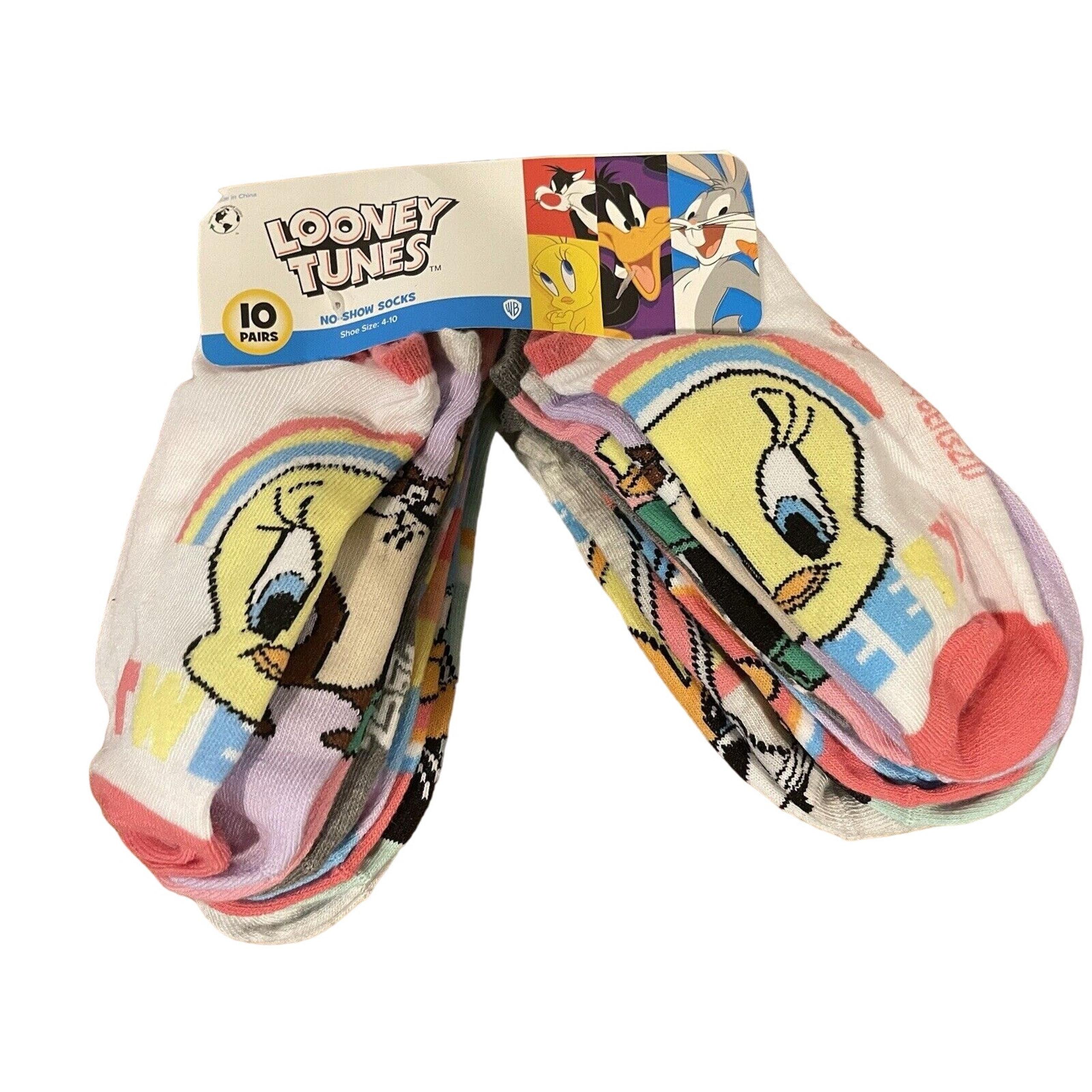 Looney Tunes Super No Show Socks Pack of 10 Pairs Shoe Size 4-10 NEW