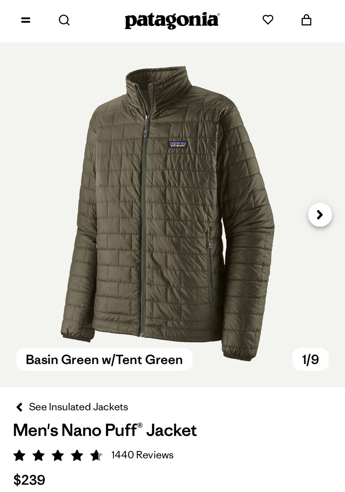 Patagonia men’s nano puff jacket small