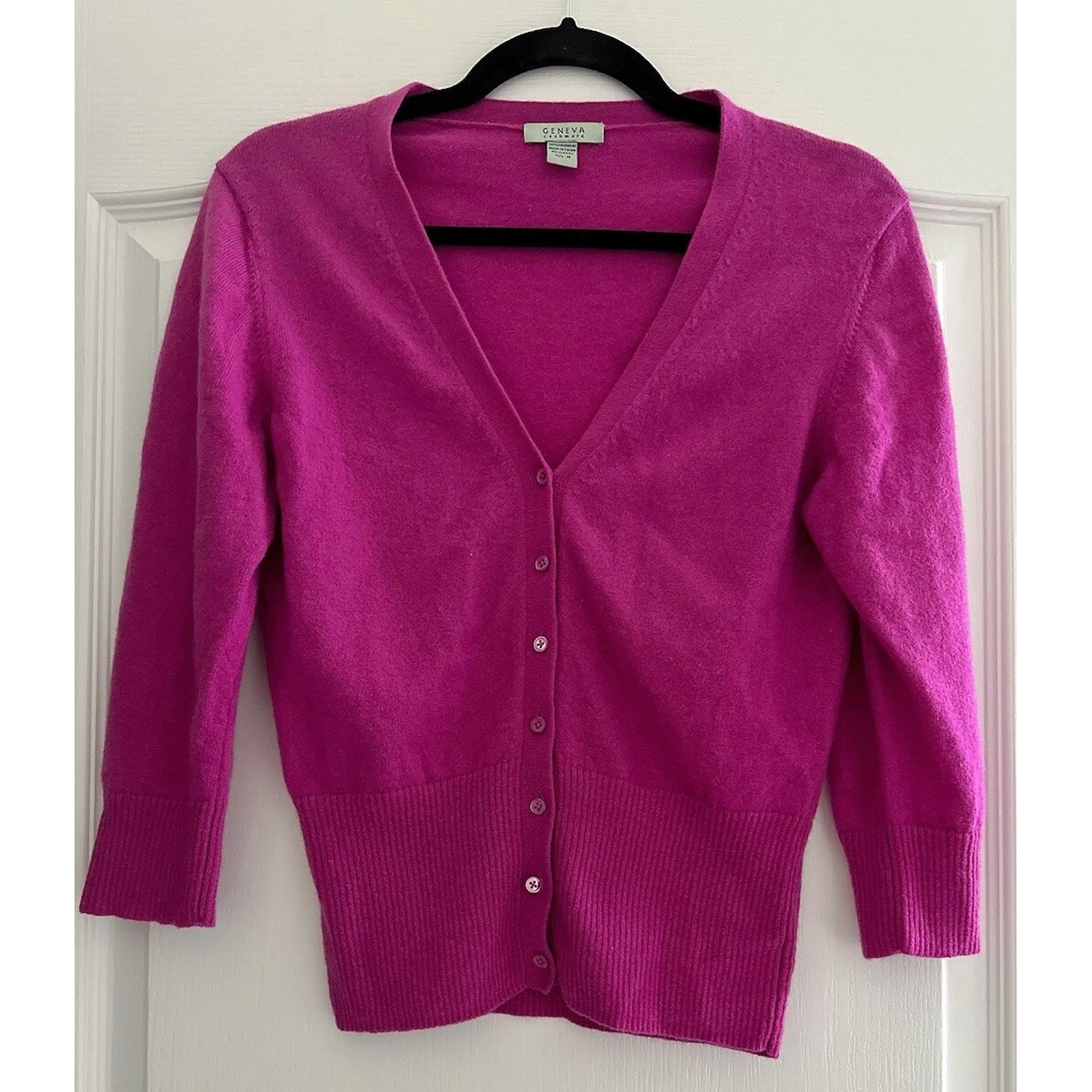 Geneva Cashmere Cardigan Sweater V Neck 7/8 Sleeves Size S Pink