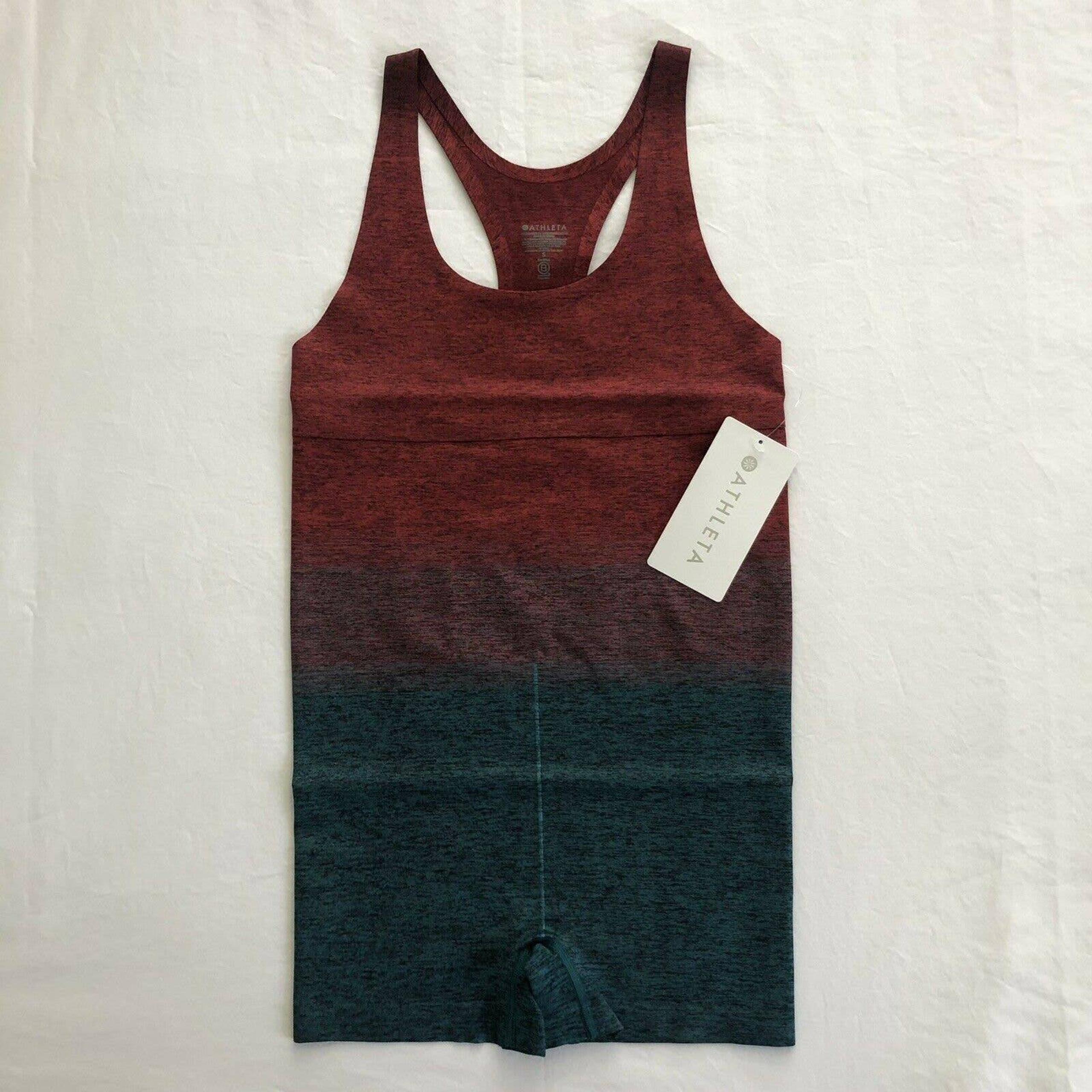 NWT Athleta Women Ombre Red Blue Multi Seamless Workout Relay Bodysuit 556482 S
