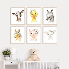 Set of 6 Farm Animal Nursery Art Print D