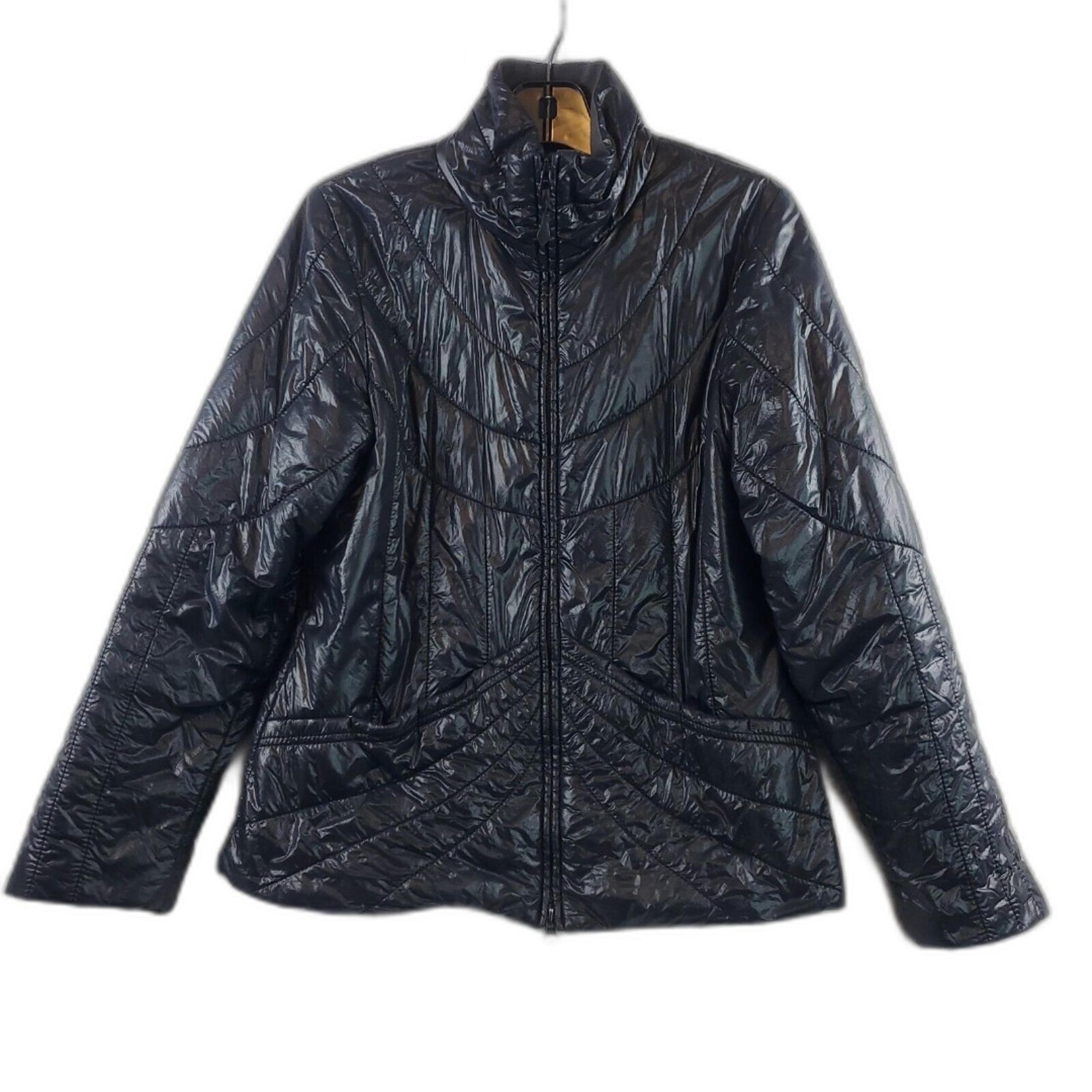 Athleta Jacket Womens Size Large Nylon Fleece Lined Puffer Coat Black Shiney Y2k