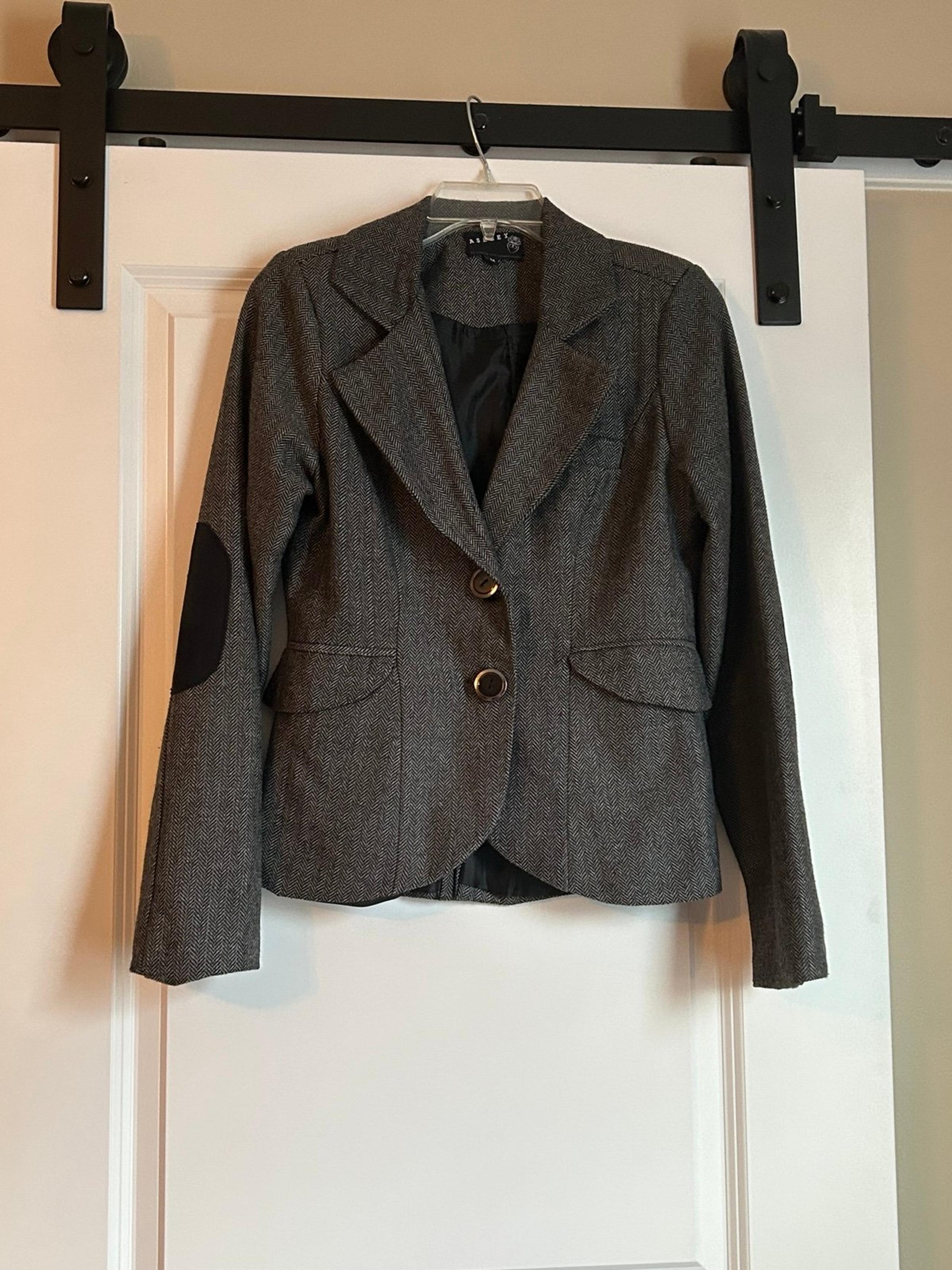 Tweed Blazer with elbow patches -herringbone grey and black