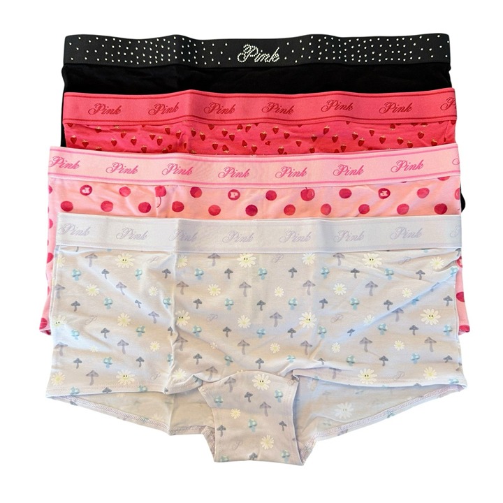 Victoria's Secret PINK Boyshort Panties Women’s Large L LOT OF 4 LOGO VS Panty