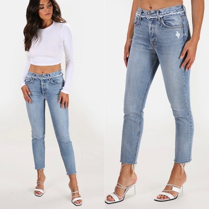 GRLFRND | Karolina High-Rise Light Wash Distressed Jeans in ‘Part Time Love’