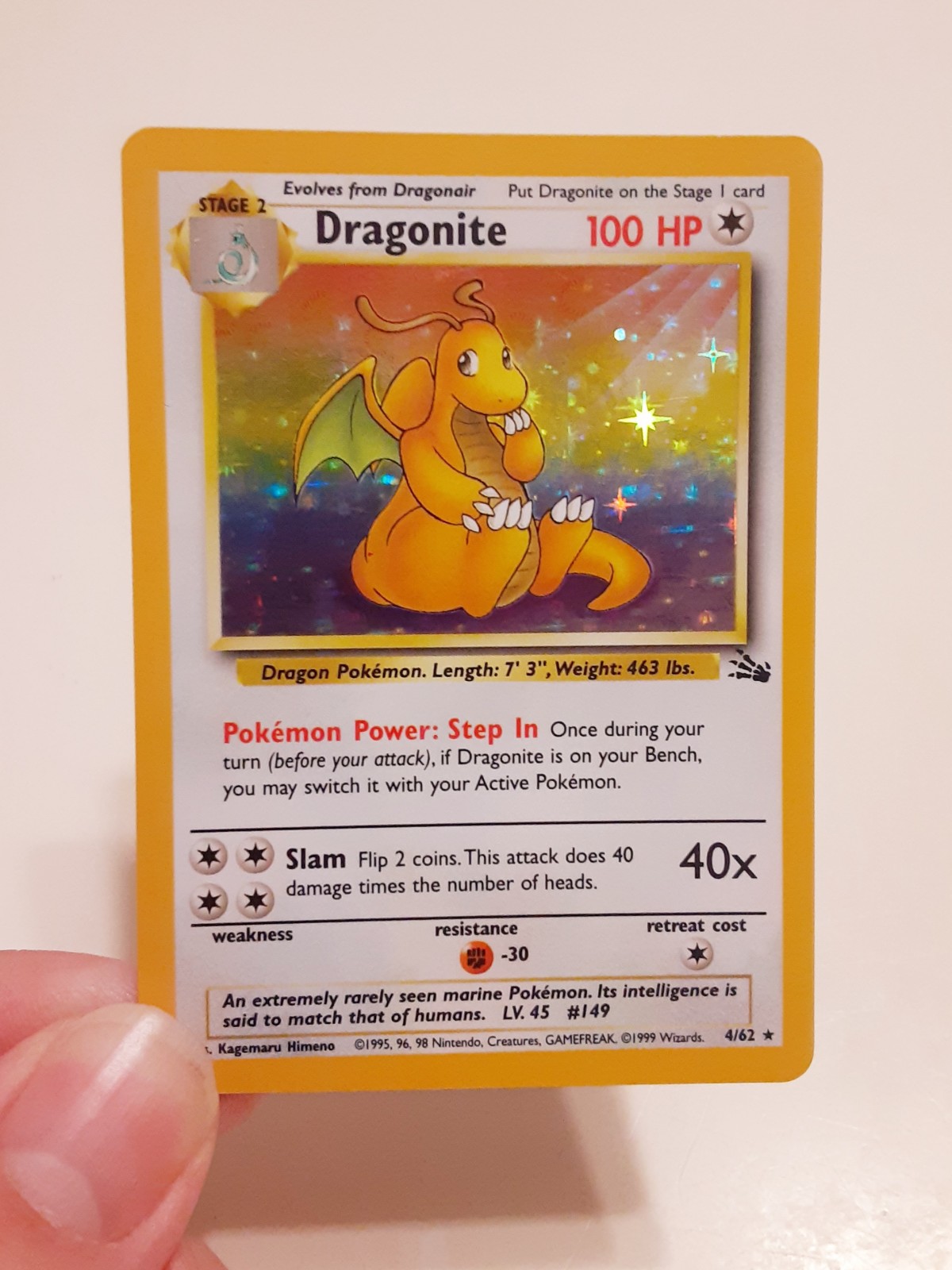 LP WOTC Holo Foil Dragonite 4/62 Fossil Pokemon Card