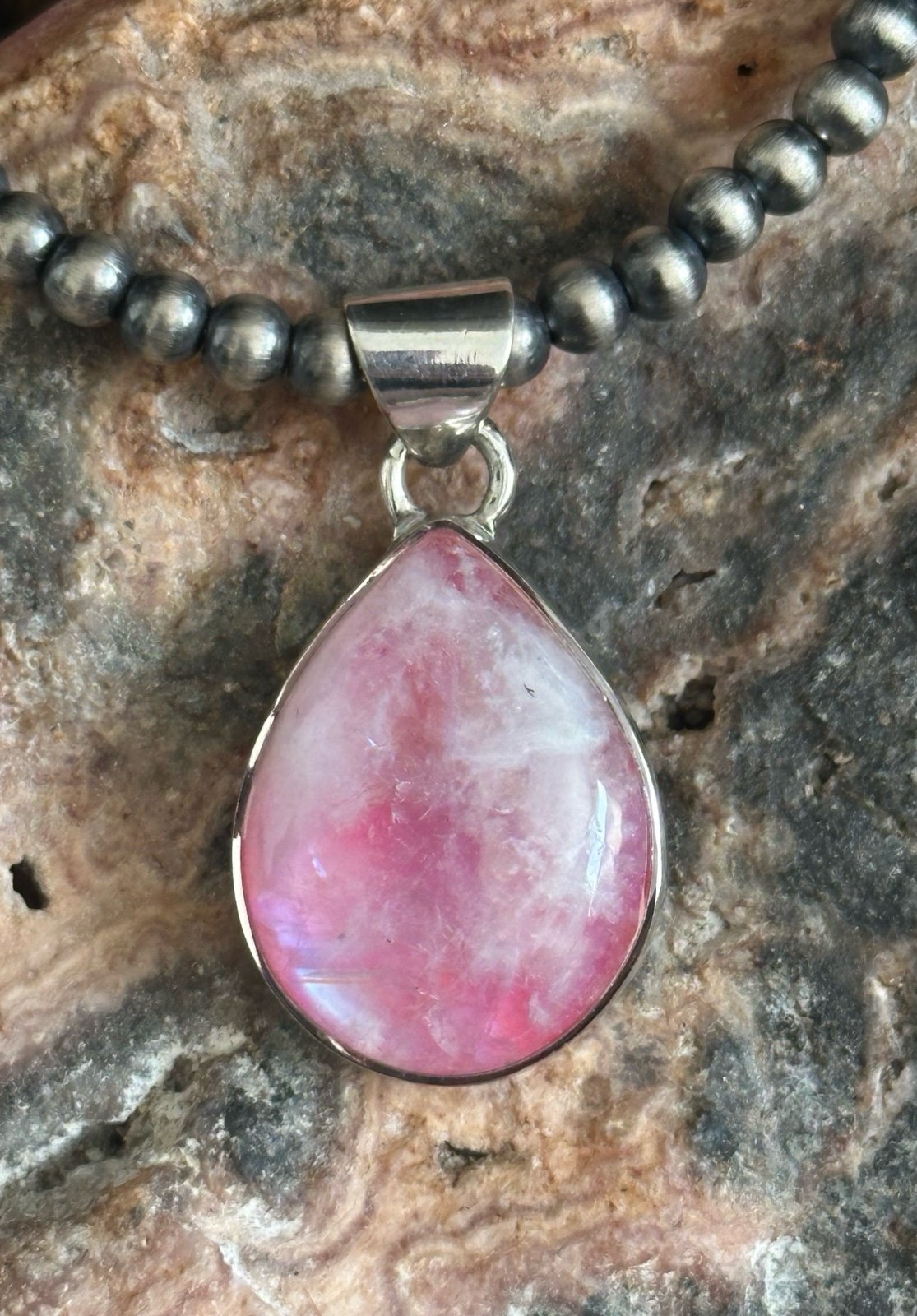 Pink Rainbow Moonstone Sterling Silver Pendant