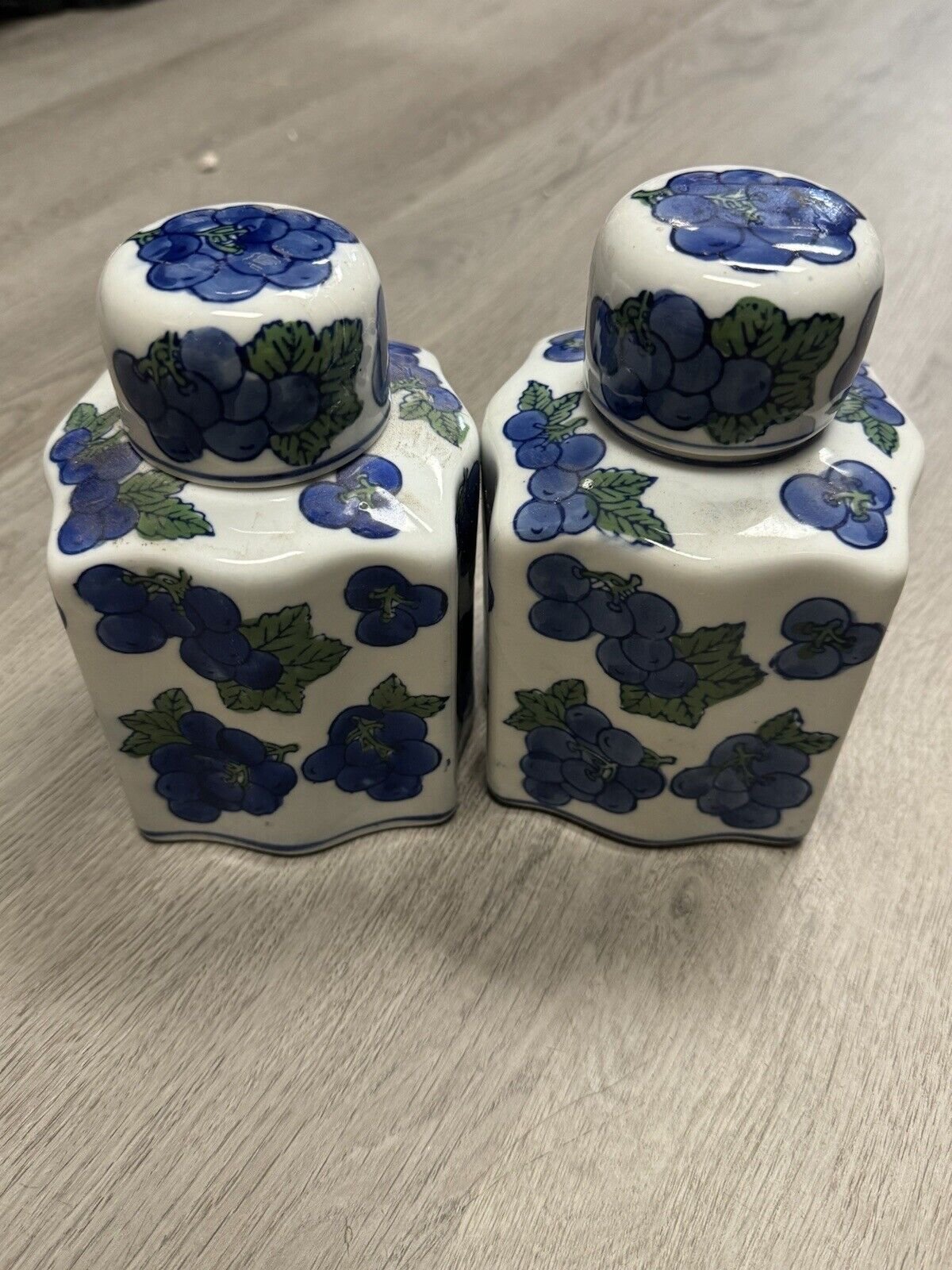 2 Piece Vintage Hermitage White Porcelain Ginger Jars