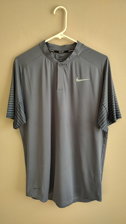 NIKE Golf Tiger Woods Dri-FIT Blade Collar S/S Gray Golf Shirt Men's Size Medium