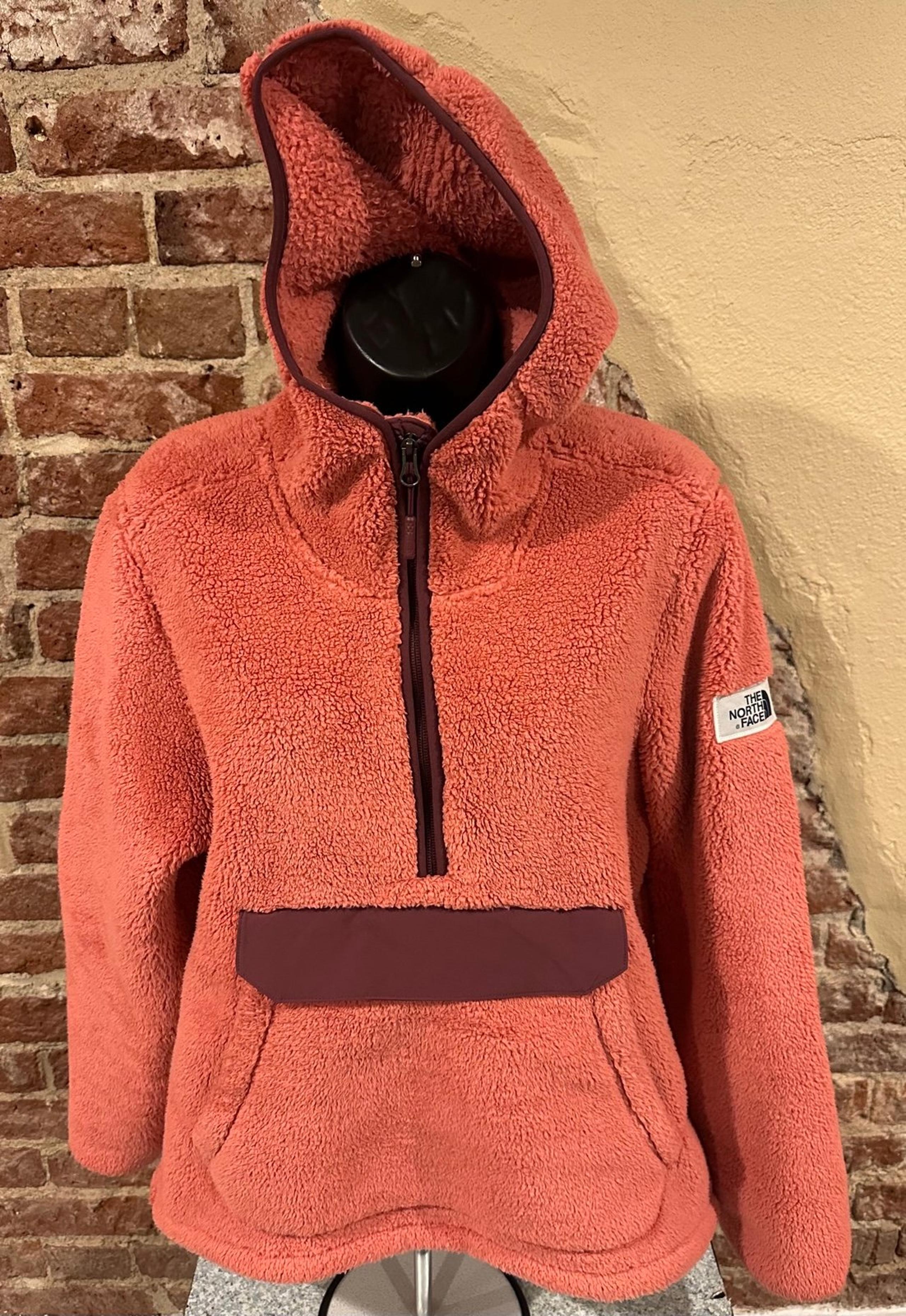 The North Face Campshire 1/2 Zip Fleece Hoodie Pullover Womens Size Large Coral