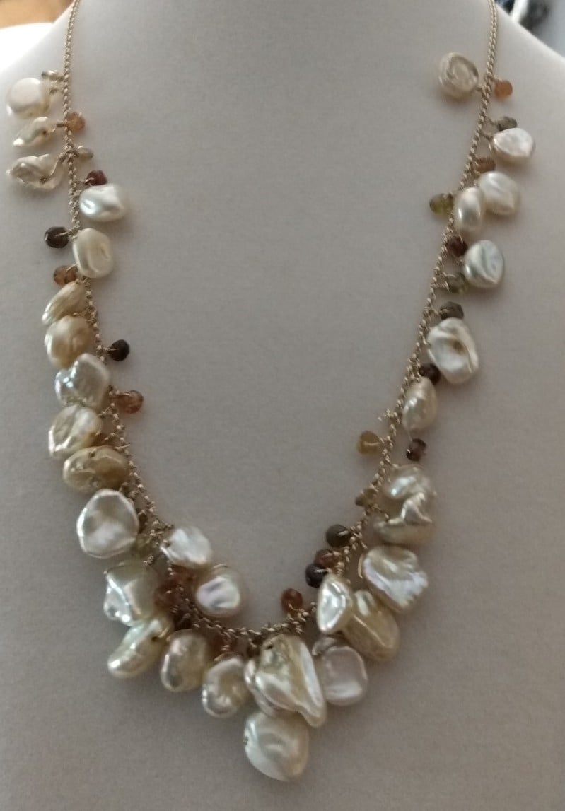 Sterling 10k GP pearl and amethyst chips necklace. Up to 20 inch.