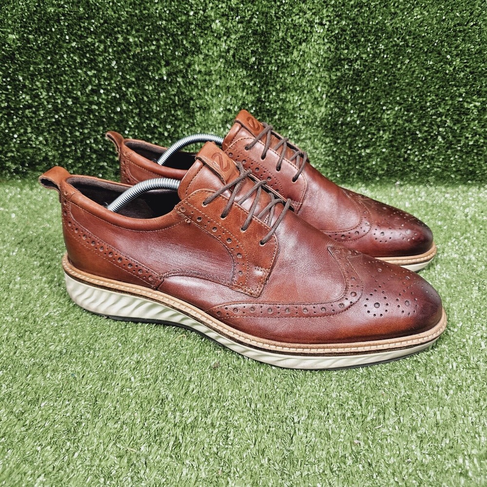 Ecco ST.1 Hybrid Cognac Brown Leather Brogue Wingtip Oxford Shoes Mens US 12