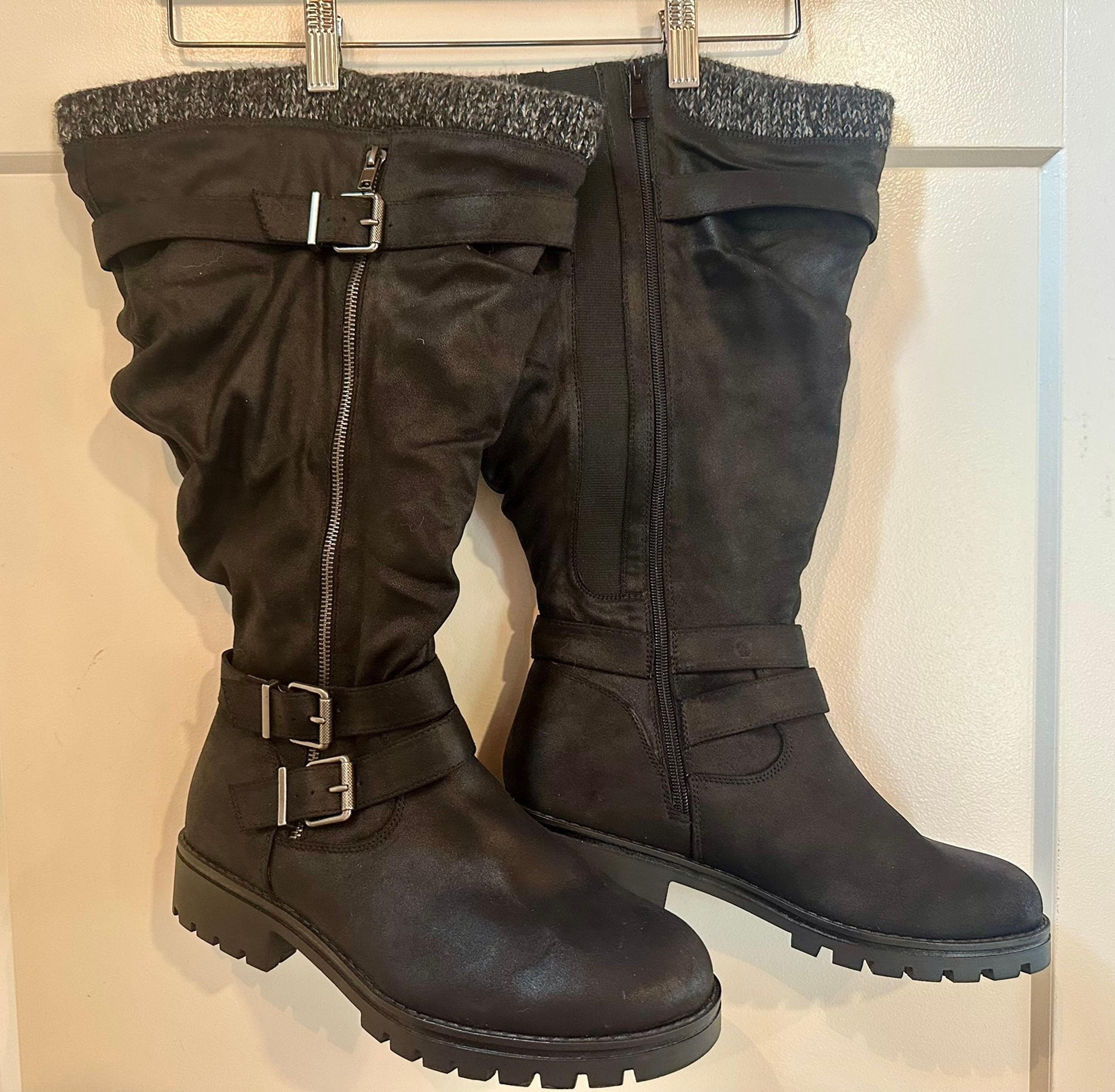 Black Buckle Knee Boots (WW), Torrid