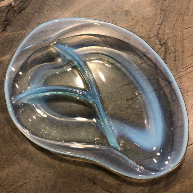 Fostoria Vintage Large “Seascape” Blue Opalescent Glass Divided Serving Dish