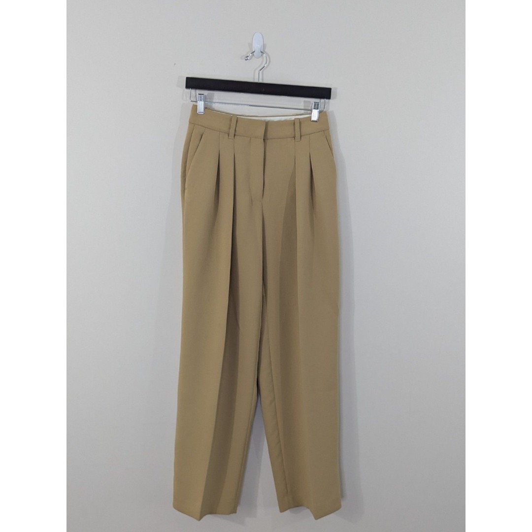 Wilfred Effortless Pants Aritzia Tan Wide Leg Pleated Trouser High-Rise Sz 2