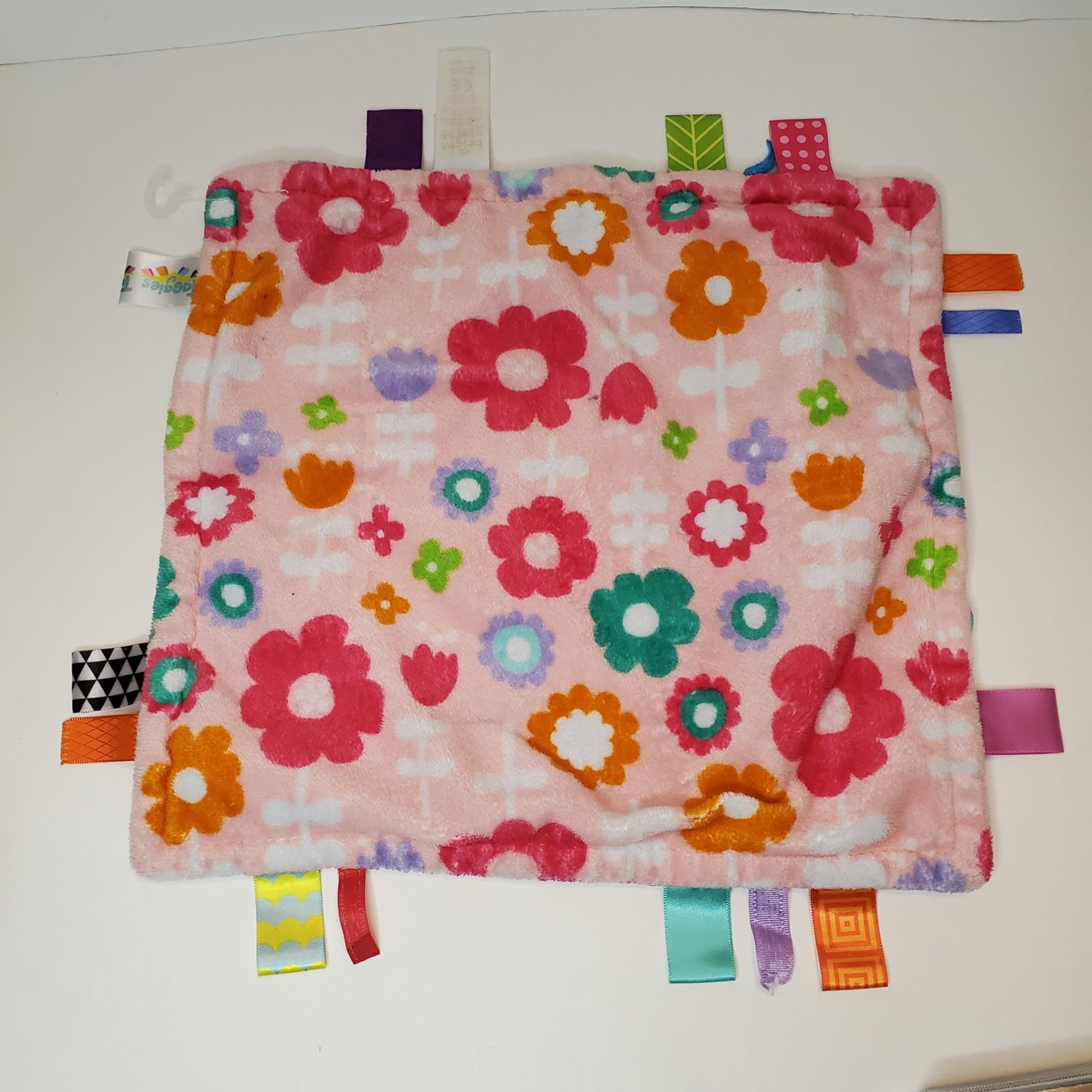 Bright Starts Taggies Security Blanket Baby Lovey Pink Flowers Floral Purple